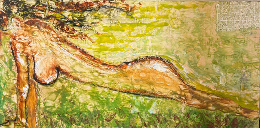 WOMAN NAKED IN THE GRASS, ENCAUSTIC PAINTING